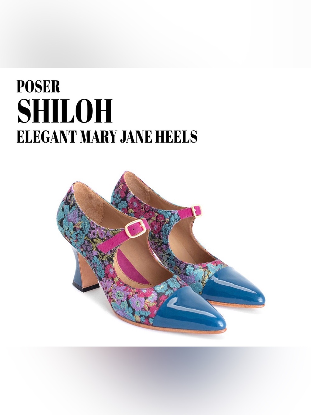 Fluevog NEW NO BOX Poser Shiloh teal patent/floral tapestry MJ buckle heel -8
